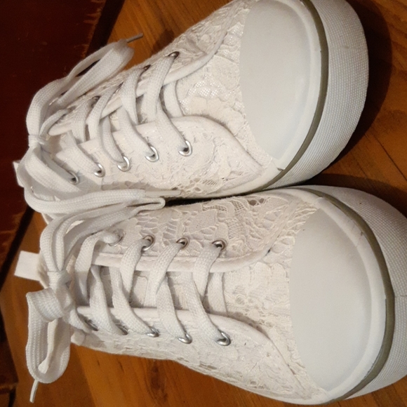 White Lace up Sneakers - Picture 3 of 4